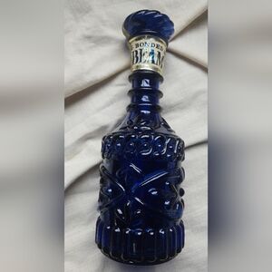 Vintage 1970s Blue Glass Jim Beam Decanter Bottle
